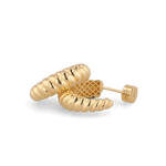 Puffy Croissant Gold Hoop Earrings by Lavana - Polished domed open hoop with croissant shape