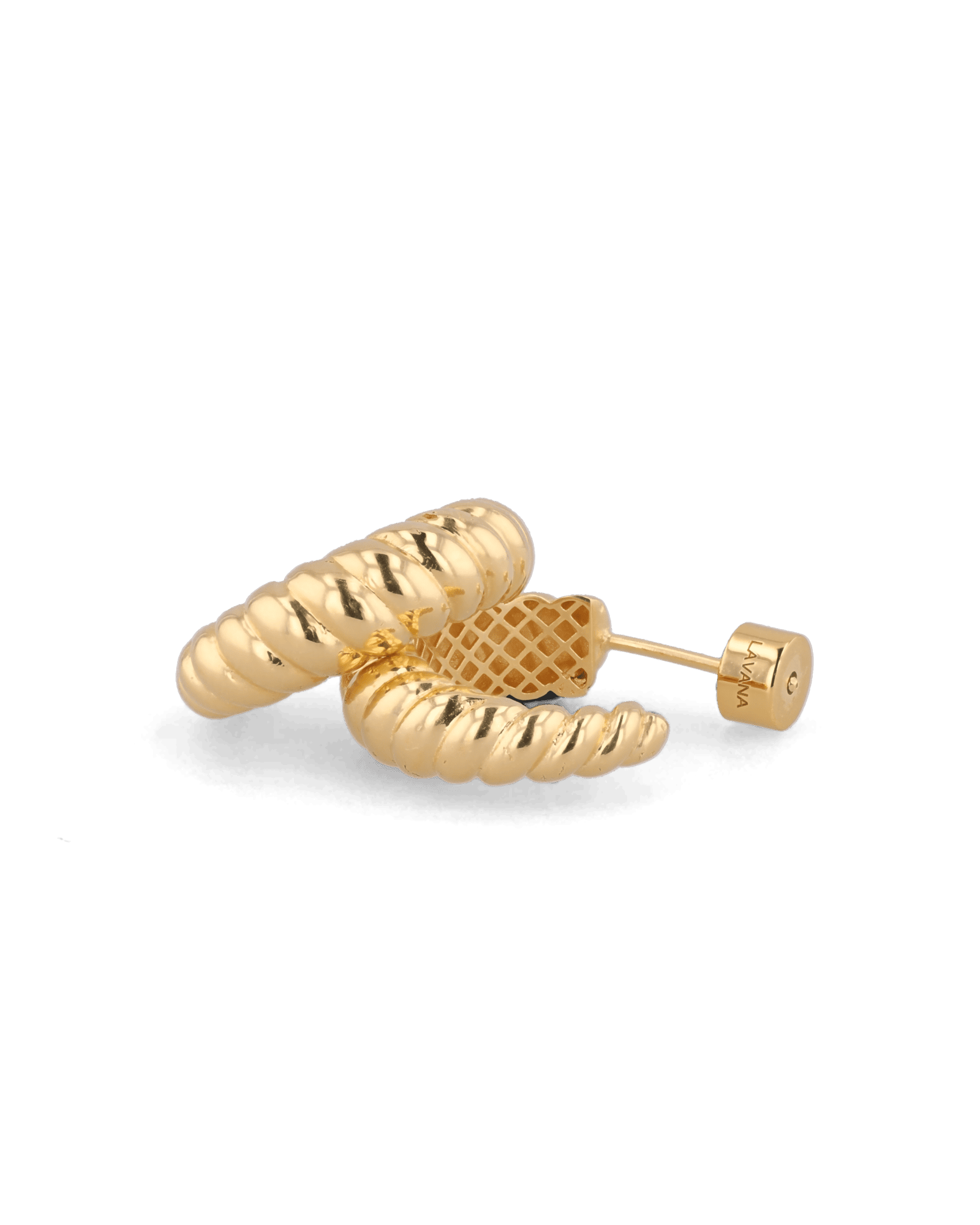 Puffy Croissant Gold Hoop Earrings by Lavana - Polished domed open hoop with croissant shape