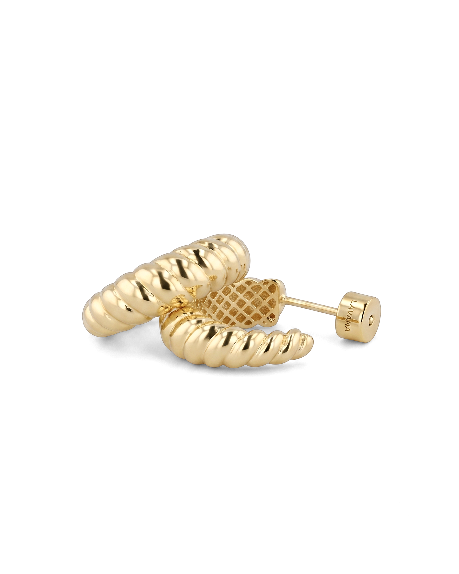 Puffy Croissant Gold Hoop Earrings by Lavana - Polished domed open hoop with croissant shape