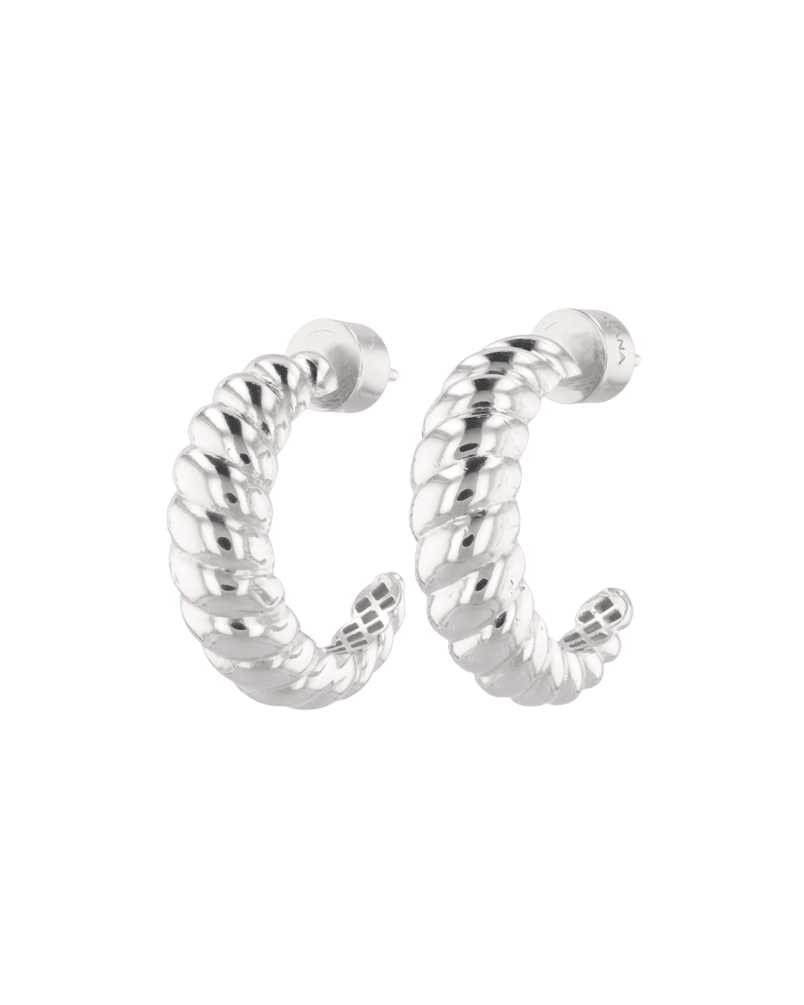 Puffy Croissant Silver Hoop Earrings by Lavana - Smooth domed open hoop with croissant silhouette