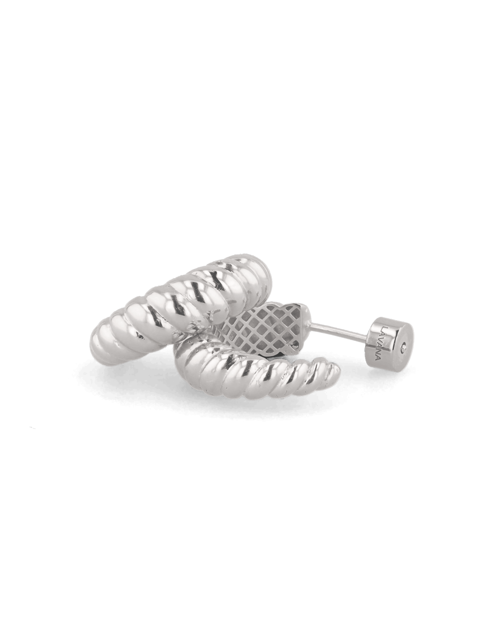 Puffy Croissant Silver Hoop Earrings by Lavana - Smooth domed open hoop with croissant silhouette