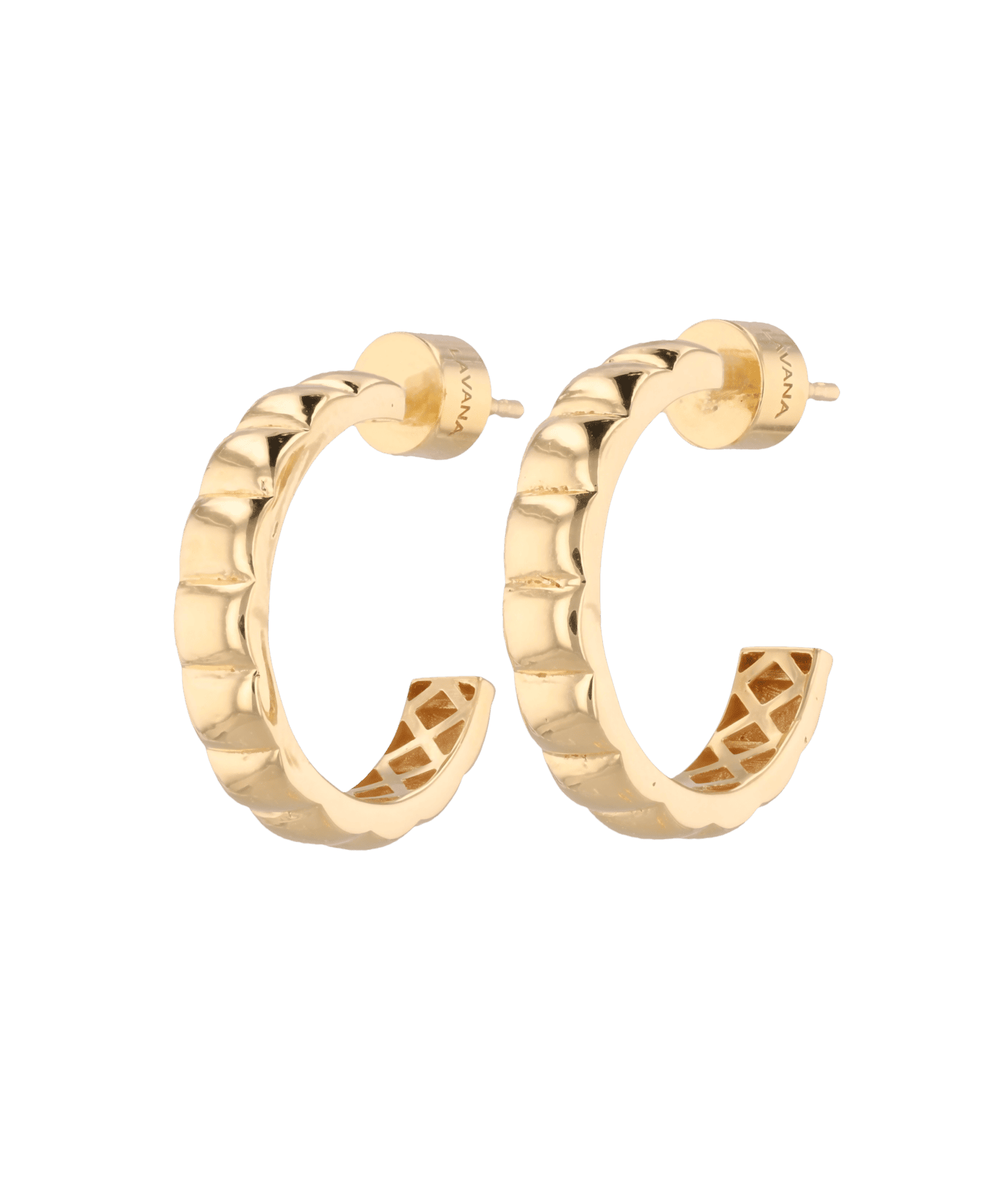 Puffy Cubic Gold Hoop Earrings by Lavana with bold squared dome profile