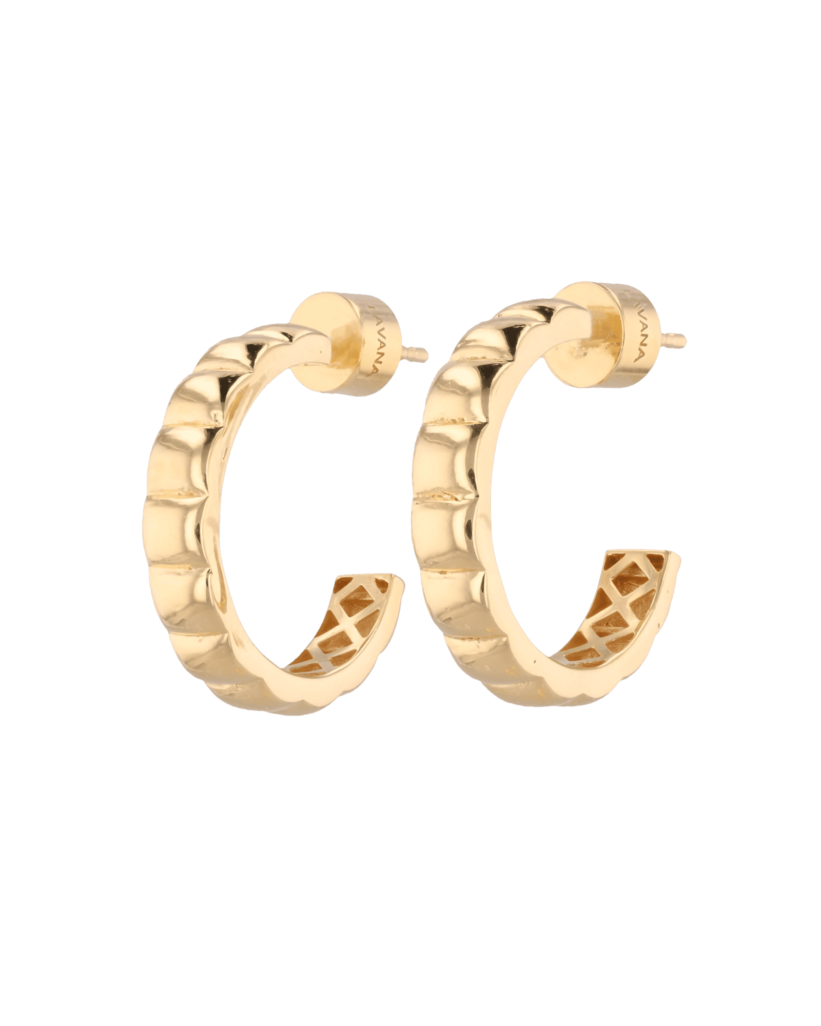 Puffy Cubic Gold Hoop Earrings by Lavana with bold squared dome profile