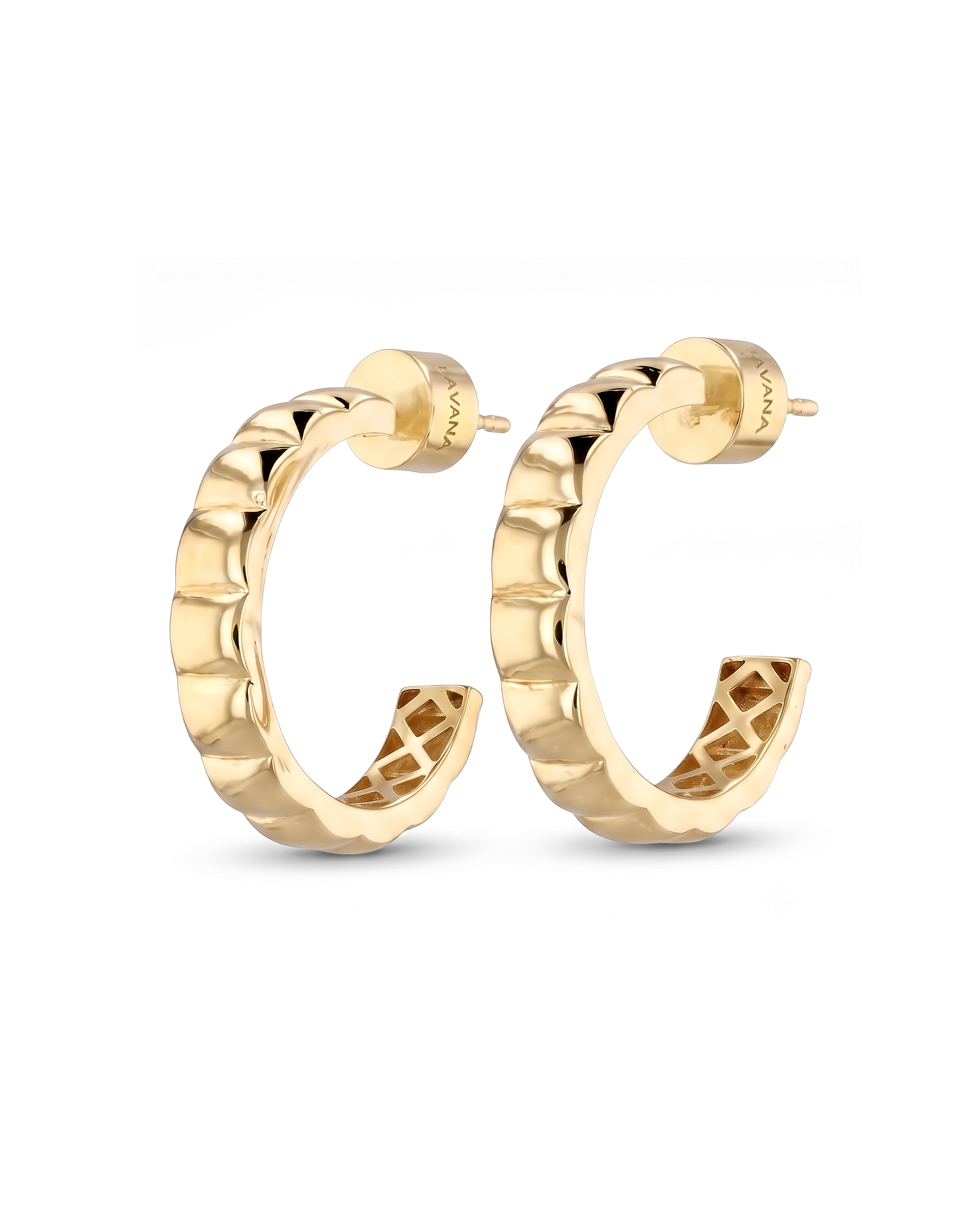 Puffy Cubic Gold Hoop Earrings by Lavana with bold squared dome profile