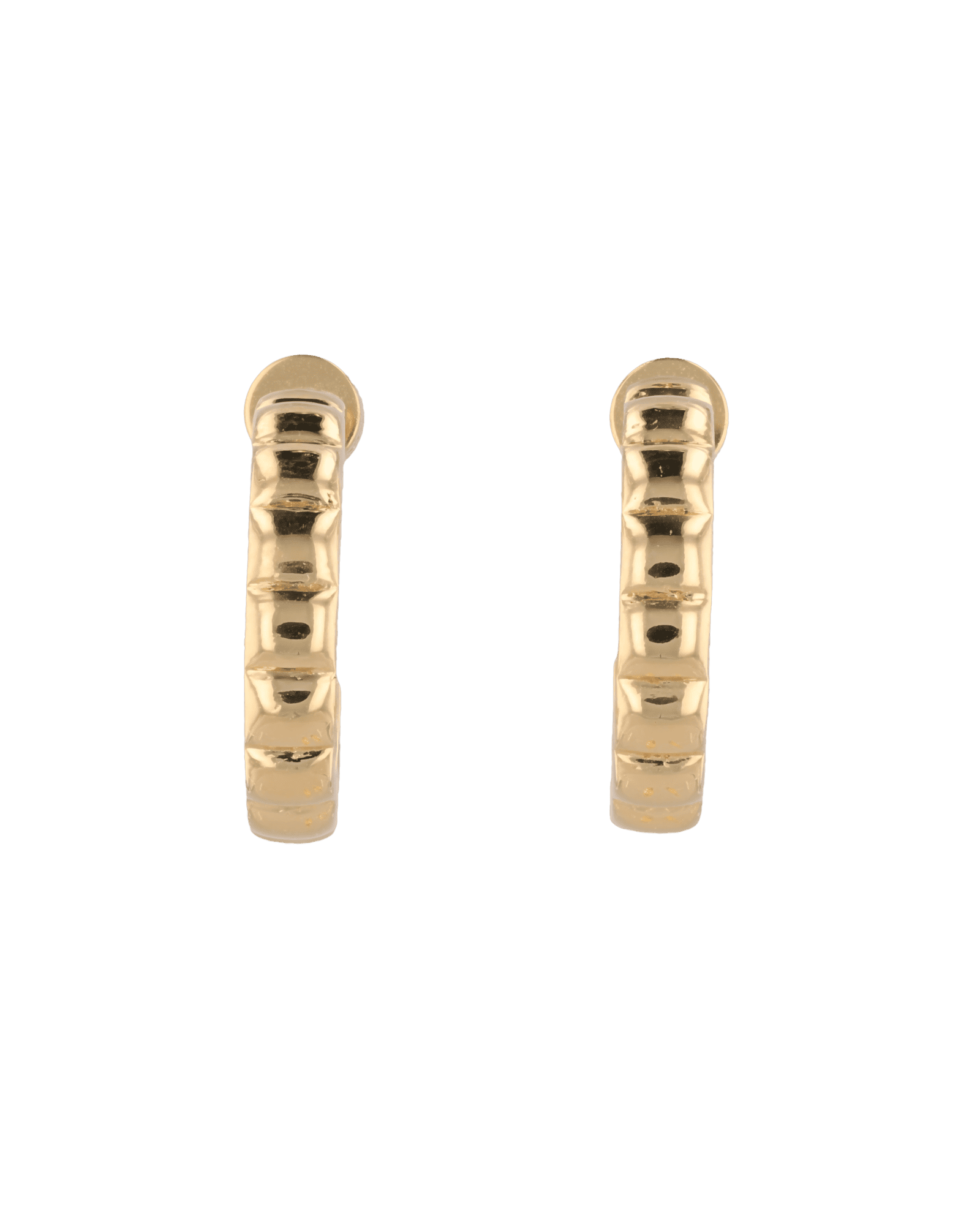 Puffy Cubic Gold Hoop Earrings by Lavana with bold squared dome profile