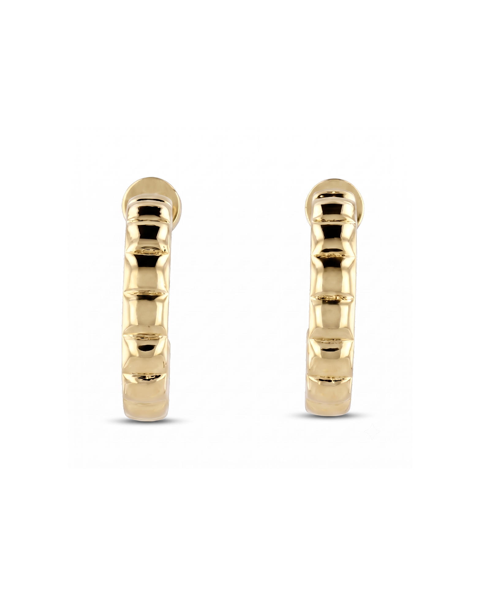Puffy Cubic Gold Hoop Earrings by Lavana with bold squared dome profile
