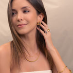 Puffy Cubic Gold Hoop Earrings by Lavana with bold squared dome profile dress hoops