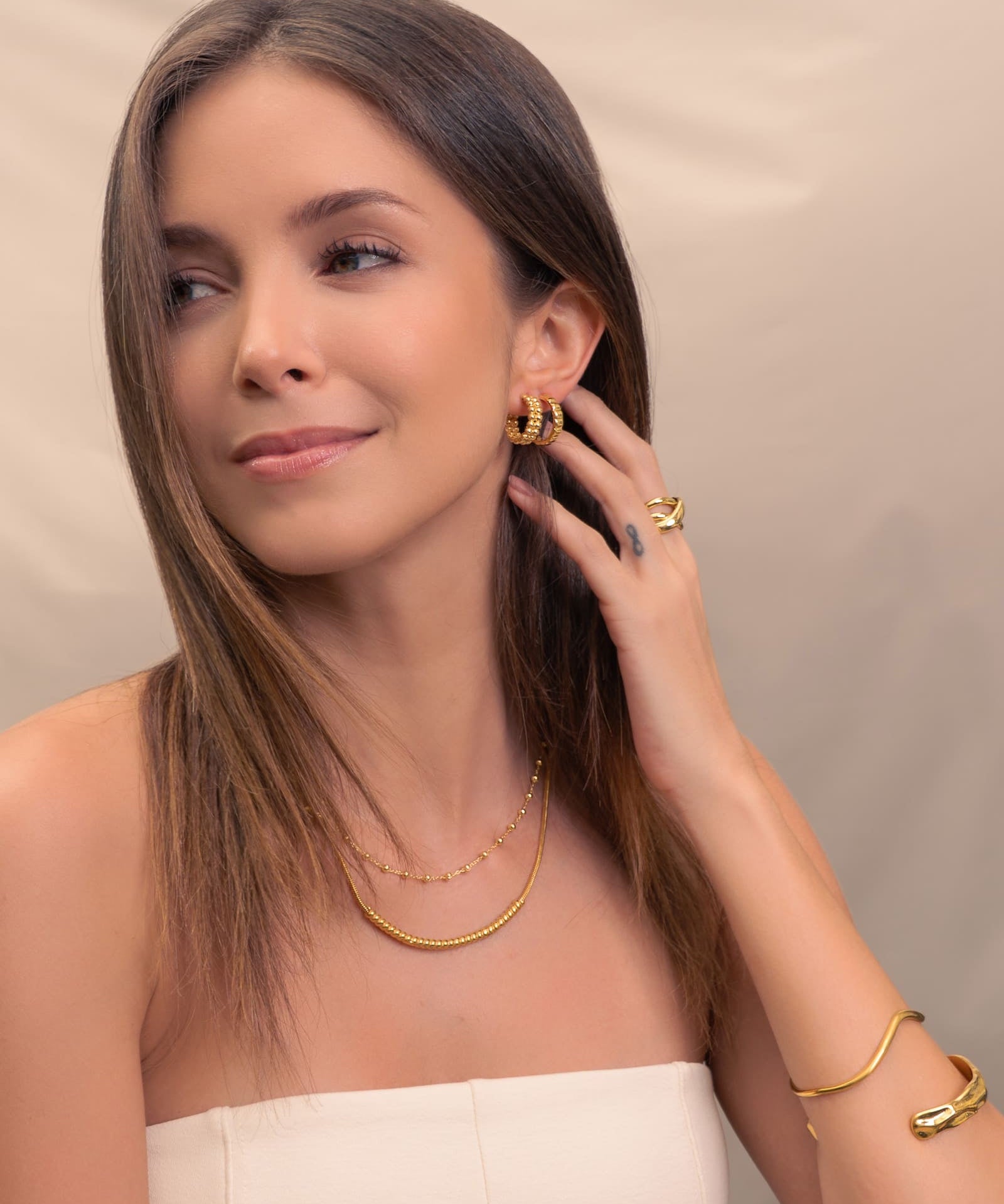 Puffy Cubic Gold Hoop Earrings by Lavana with bold squared dome profile dress hoops