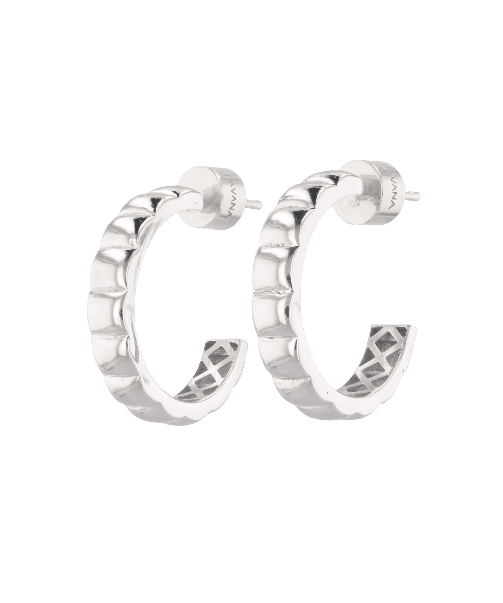 Puffy Cubic Silver Hoop Earrings by Lavana with squared dome profile