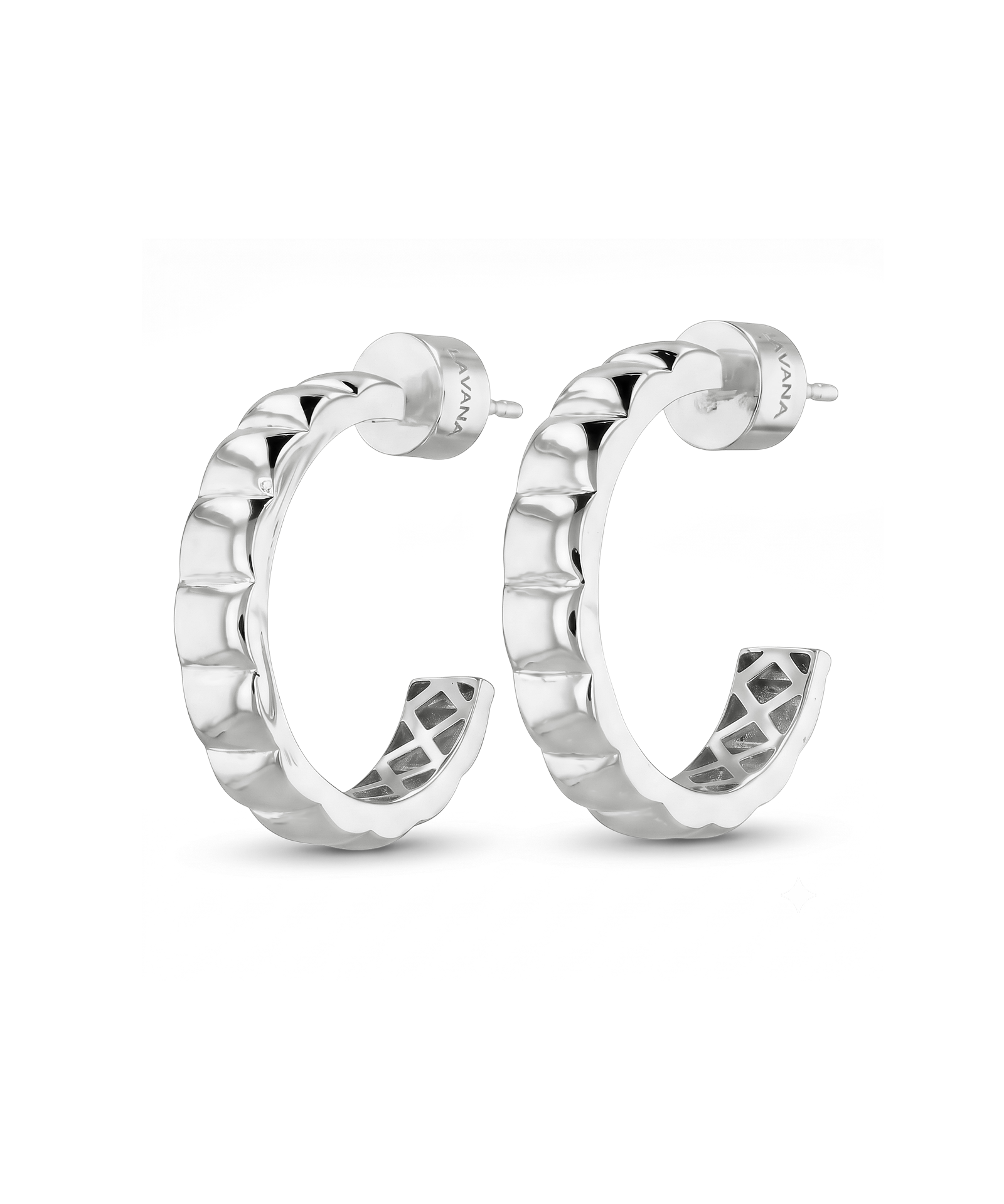 Puffy Cubic Silver Hoop Earrings by Lavana with squared dome profile