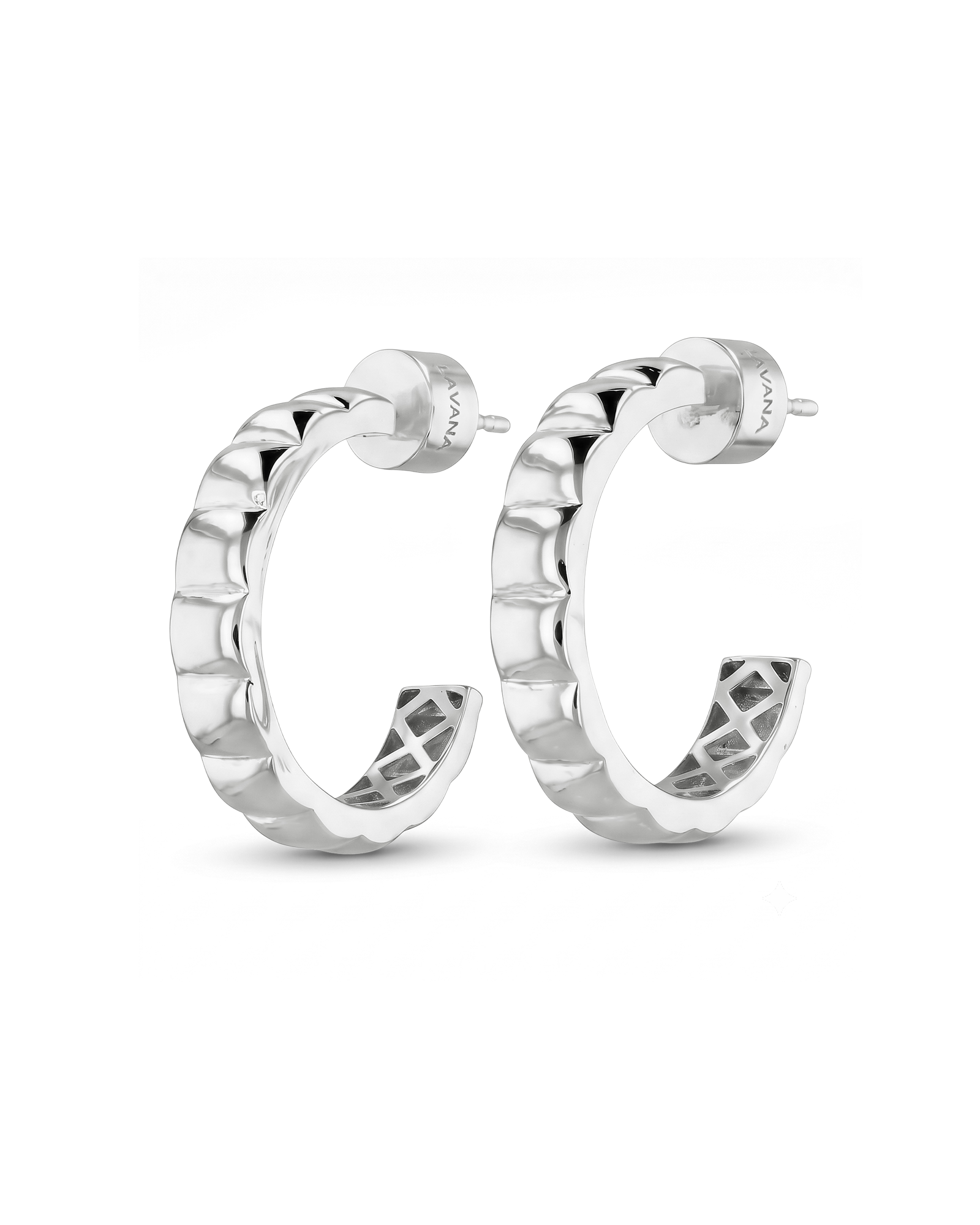 Puffy Cubic Silver Hoop Earrings by Lavana with squared dome profile