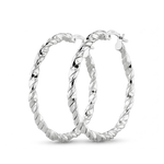 Radiance Silver Hoop Earrings by Lavana, large twisted textured round hoops with cool gloss
