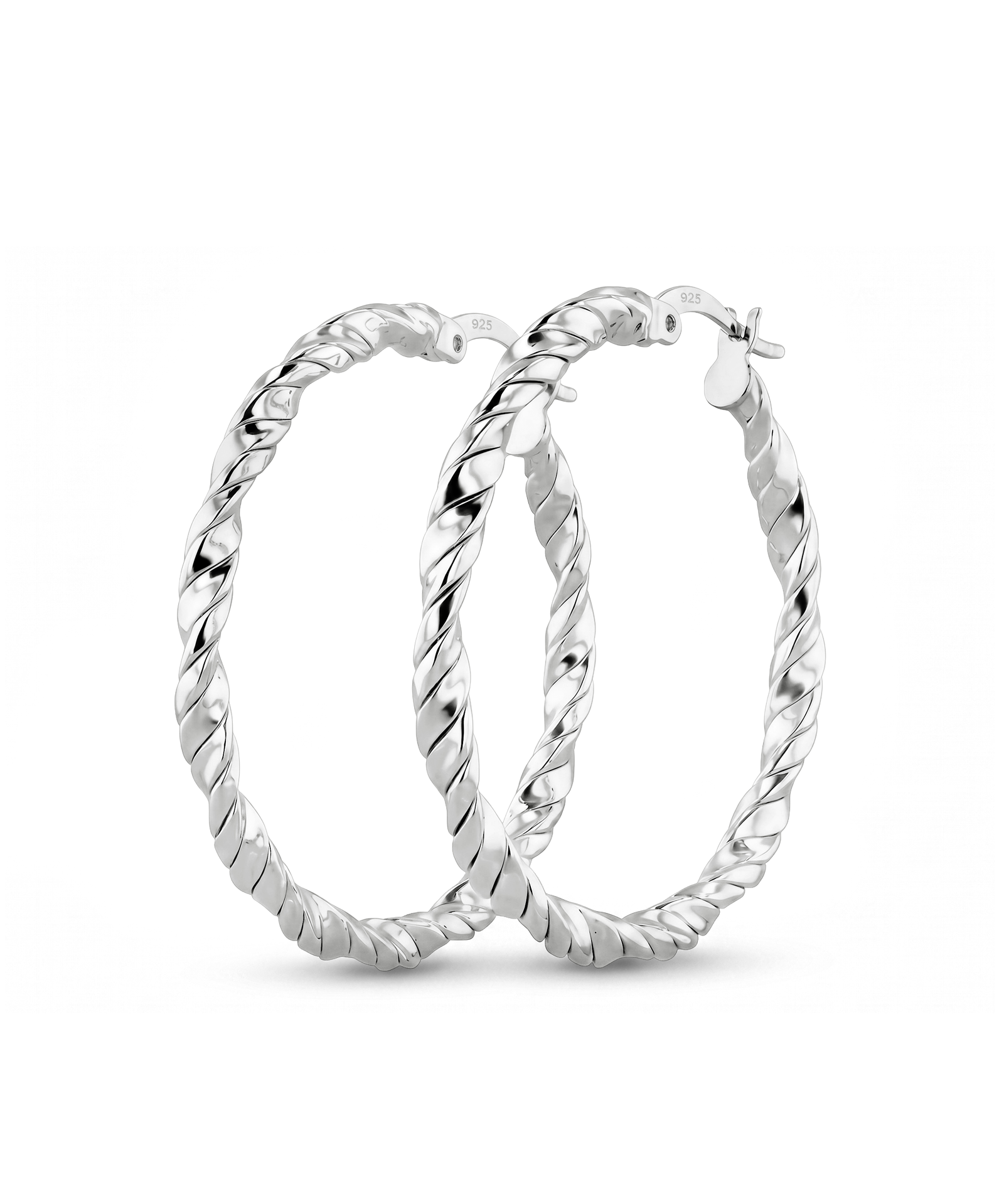 Radiance Silver Hoop Earrings by Lavana, large twisted textured round hoops with cool gloss
