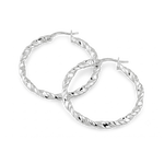 Radiance Silver Hoop Earrings by Lavana, large twisted textured round hoops with cool gloss