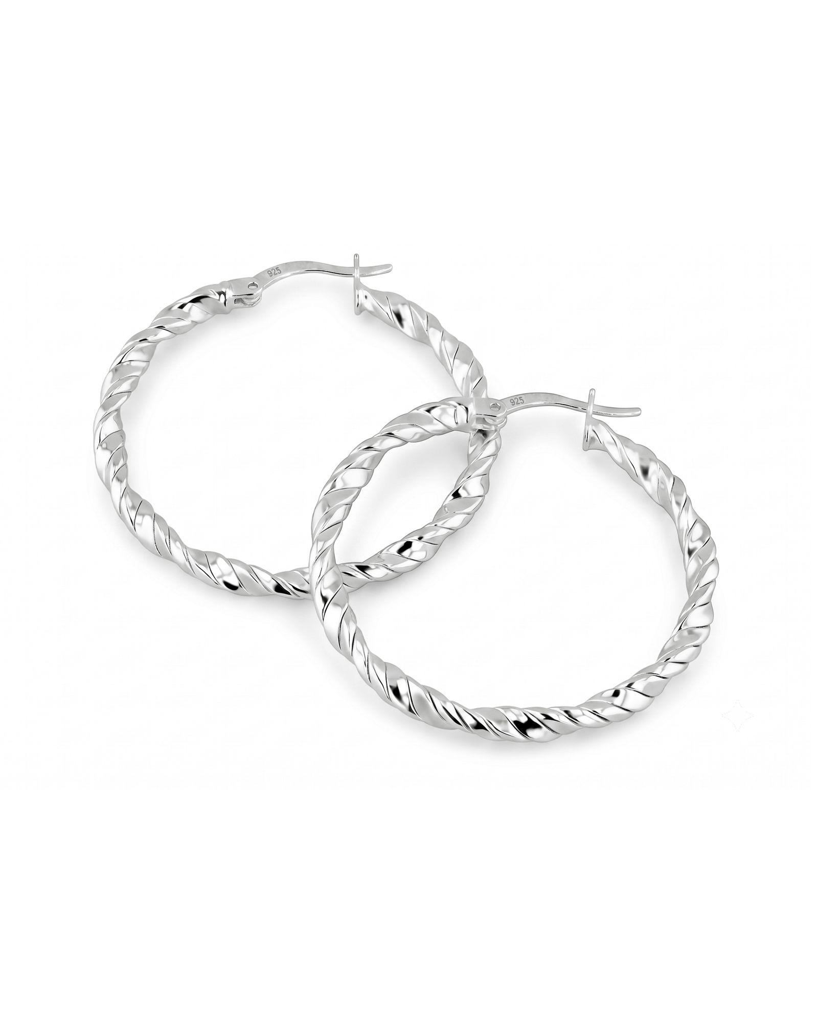 Radiance Silver Hoop Earrings by Lavana, large twisted textured round hoops with cool gloss