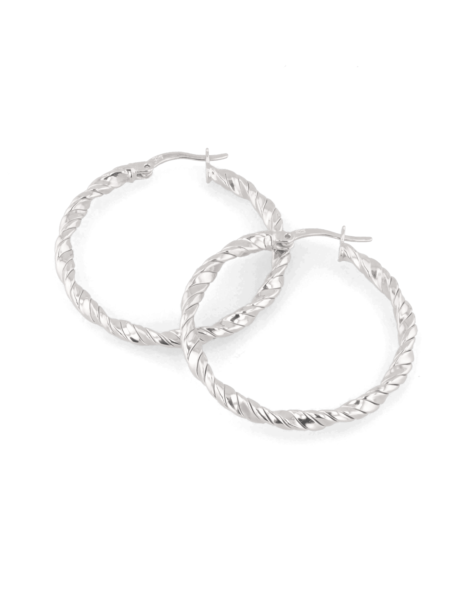 Radiance Silver Hoop Earrings by Lavana, large twisted textured round hoops with cool gloss