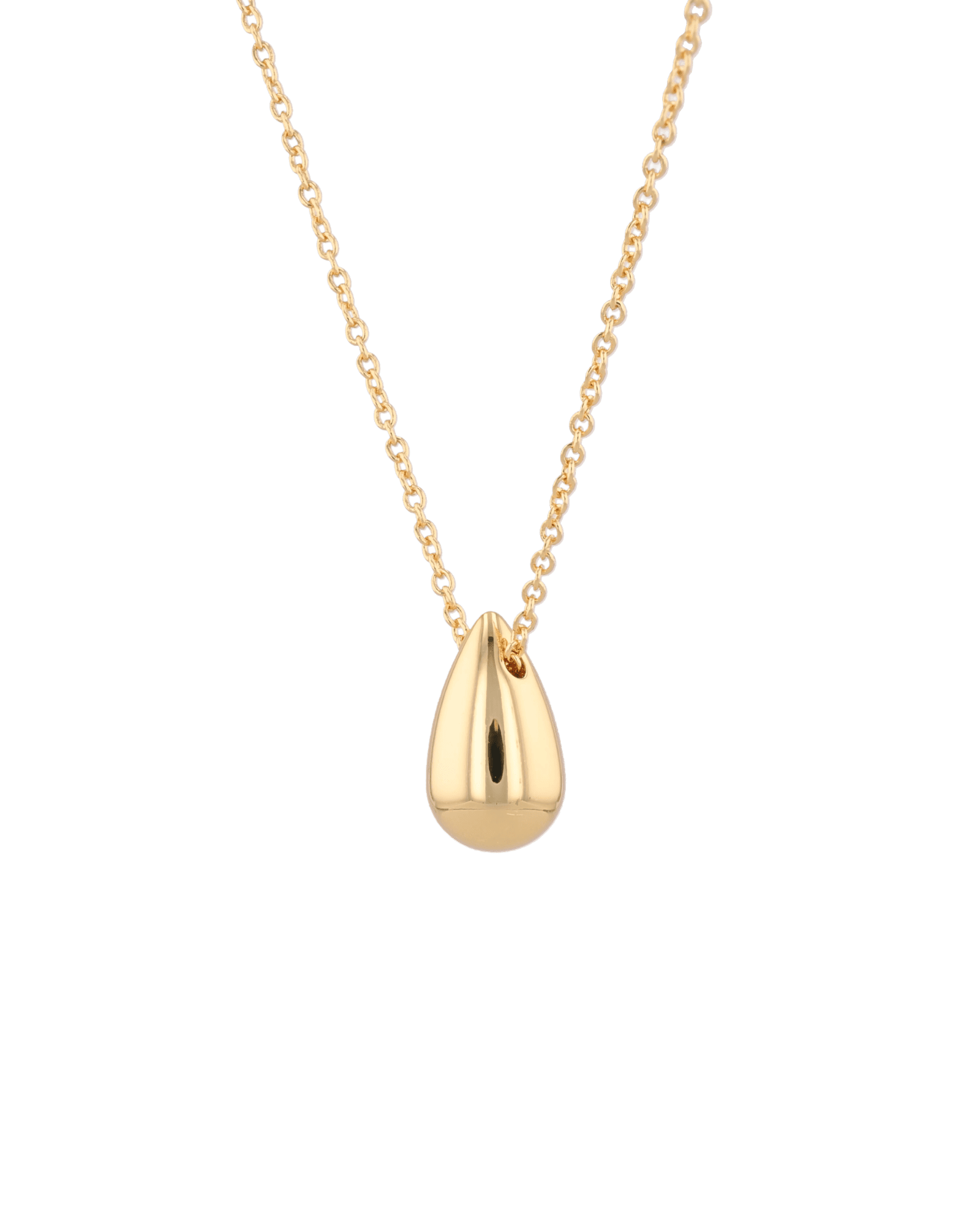 Raindrop Gold Pendant Necklace by Lavana, polished droplet pendant on fine chain angle
