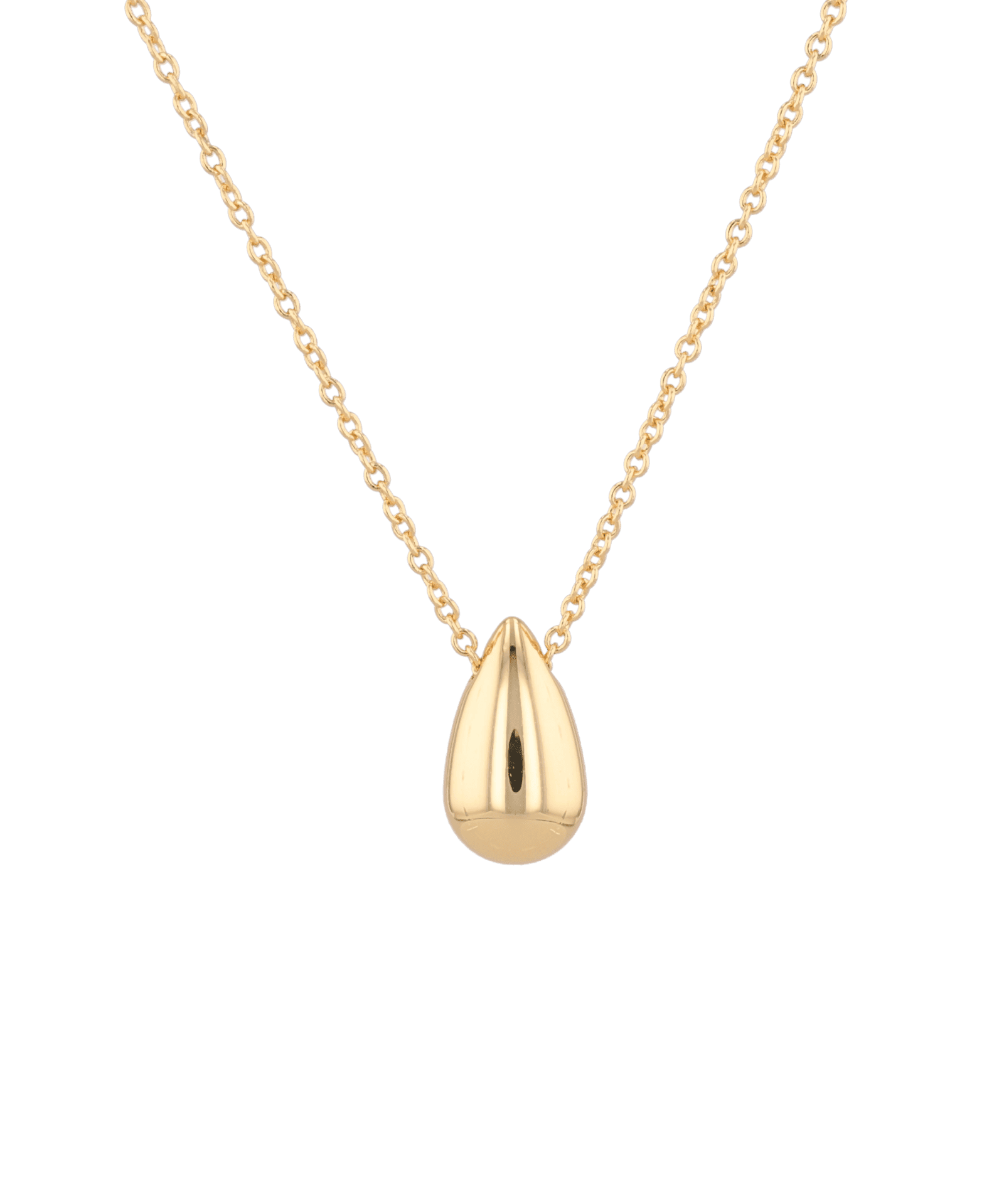 Raindrop Gold Pendant Necklace by Lavana, polished droplet pendant on fine chain front