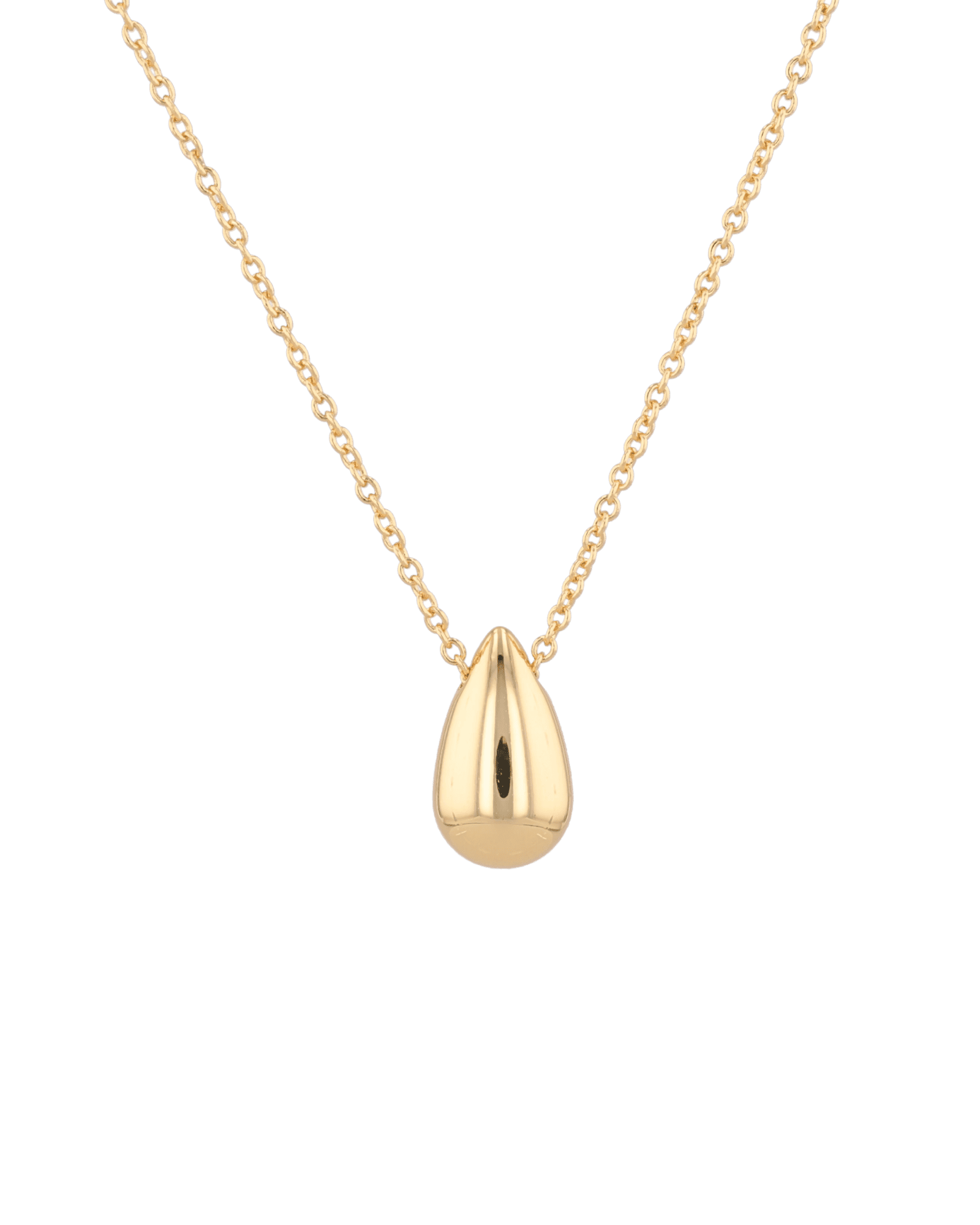 Raindrop Gold Pendant Necklace by Lavana, polished droplet pendant on fine chain front