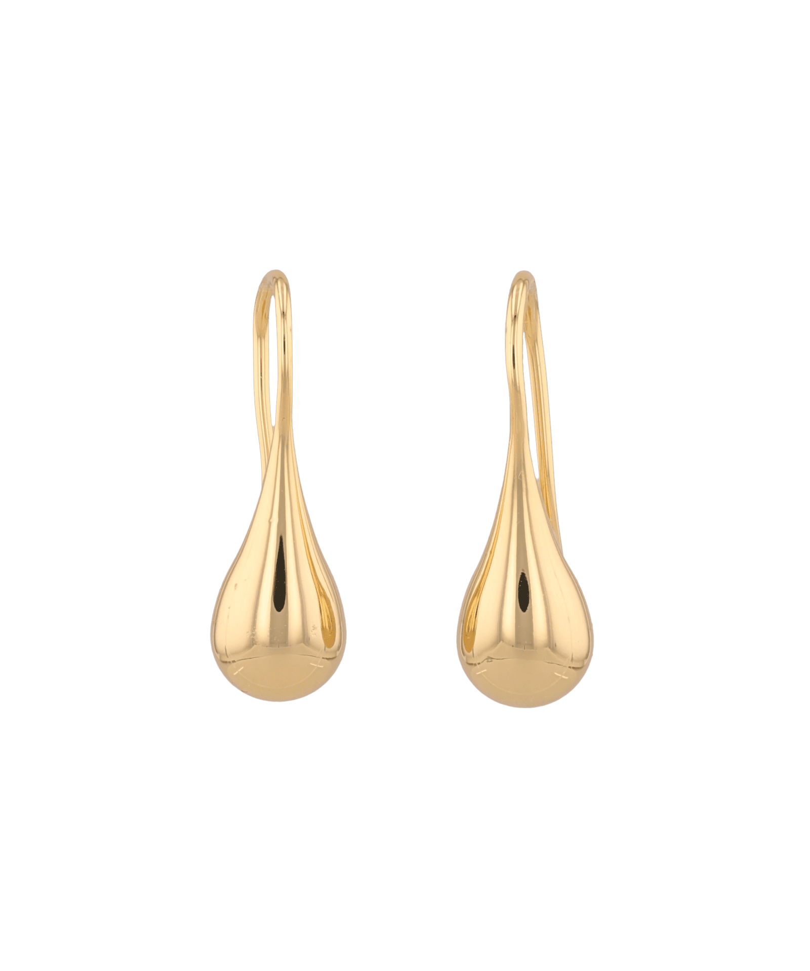 Raindrop Hook Gold Earrings by LAVANA, Sleek polished raindrop