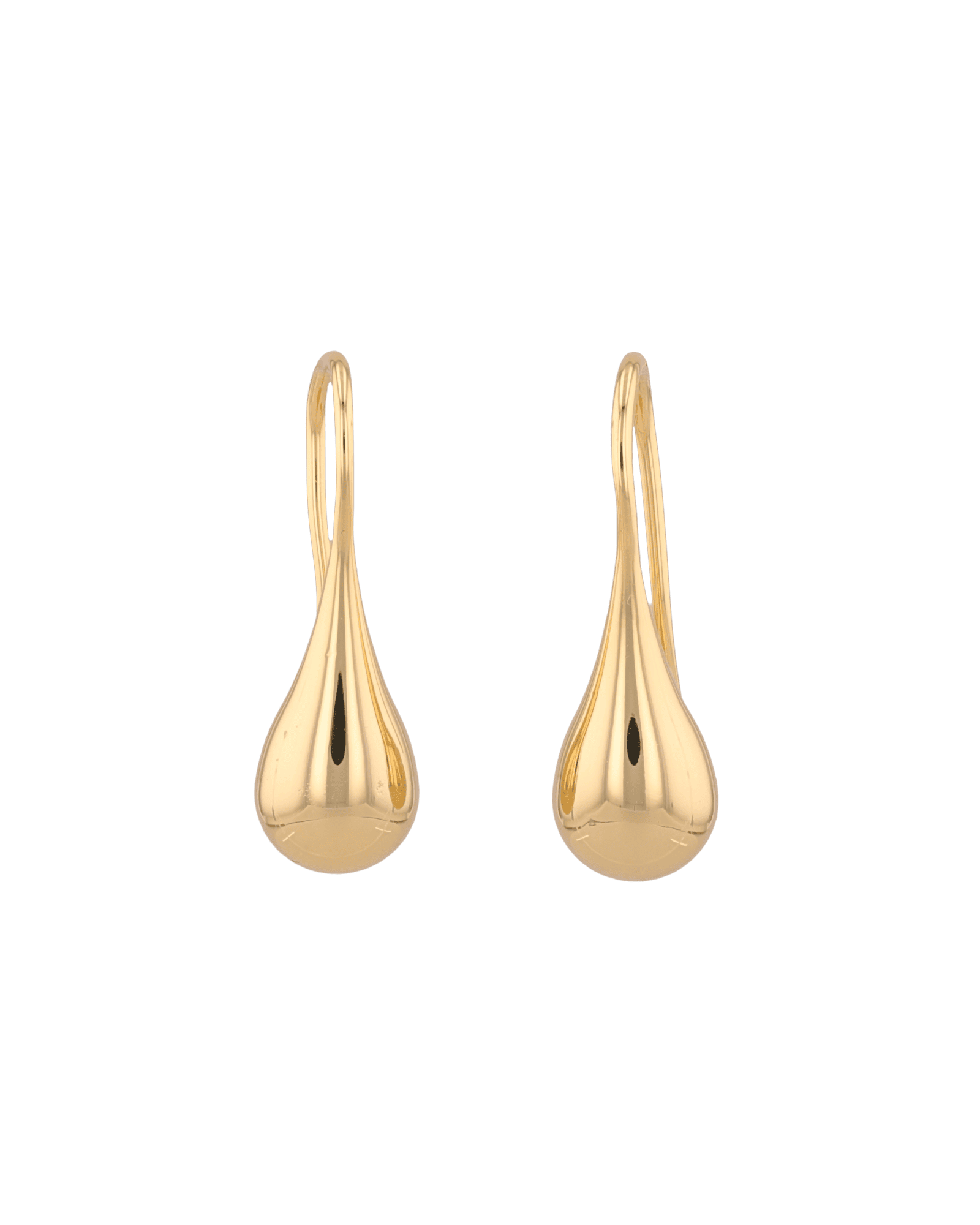 Raindrop Hook Gold Earrings by LAVANA, Sleek polished raindrop