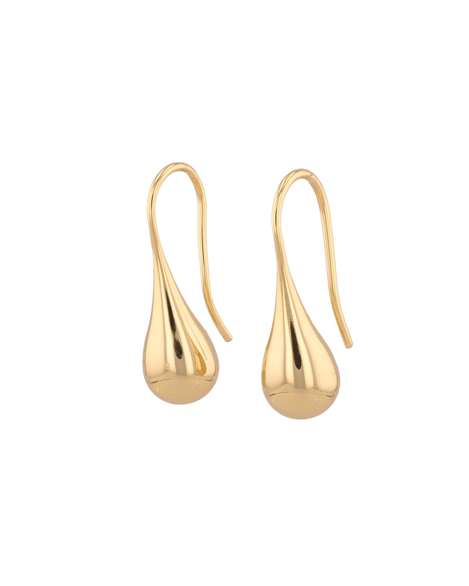 Raindrop Hook Gold Earrings by LAVANA, Sleek polished raindrop