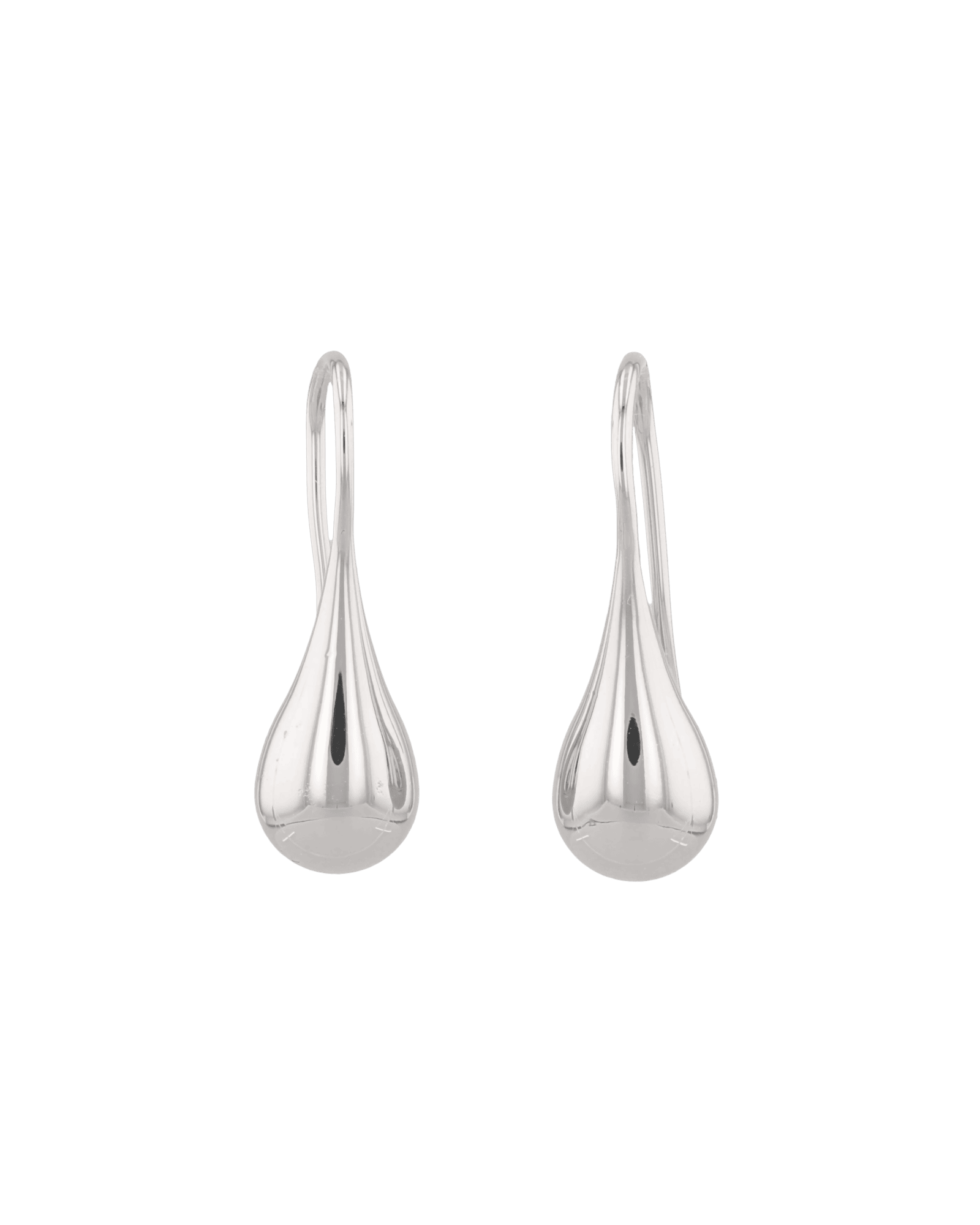 Raindrop Hook Silver Earrings by LAVANA, Sleek polished raindrop