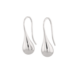 Raindrop Hook Silver Earrings by LAVANA, Sleek polished raindrop