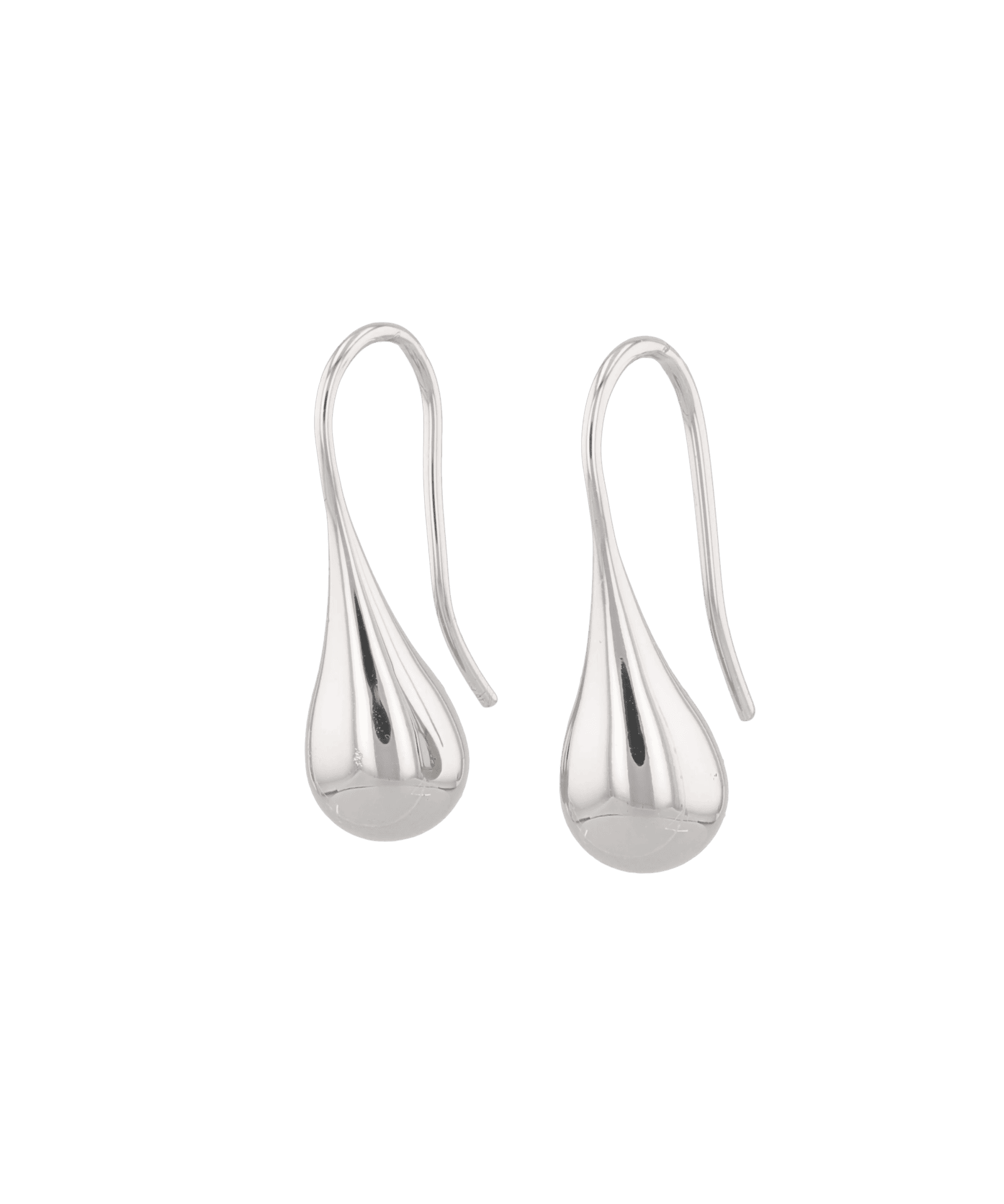 Raindrop Hook Silver Earrings by LAVANA, Sleek polished raindrop