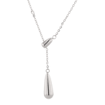 Raindrop Silver Lariat Necklace by Lavana, fine chain with polished twin droplet Y pendant, angled view