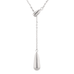 Raindrop Silver Lariat Necklace by Lavana, fine chain with polished twin droplet Y pendant, front view