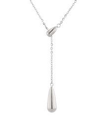 Raindrop Silver Lariat Necklace by Lavana, fine chain with polished twin droplet Y pendant, front view