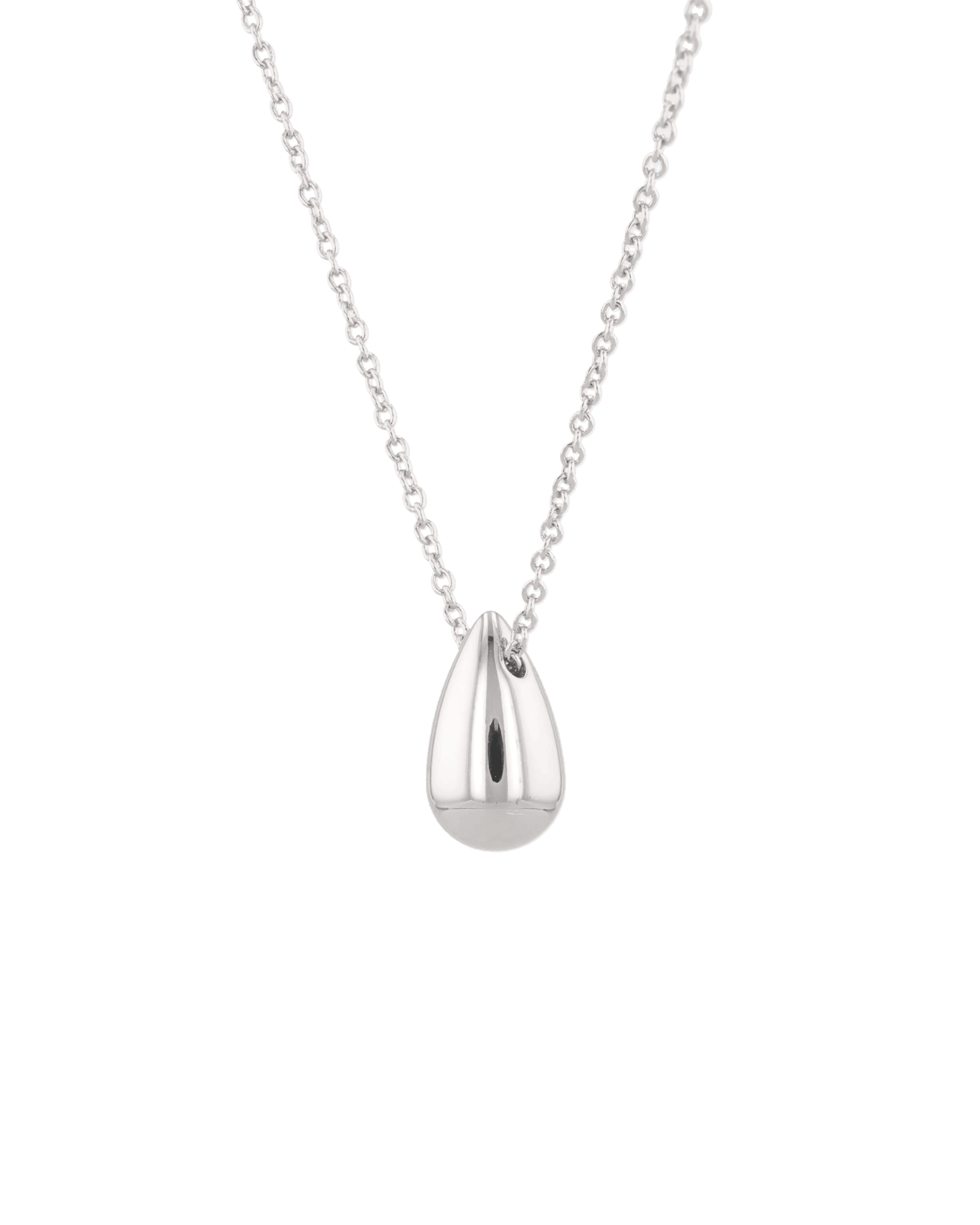 Raindrop Silver Pendant Necklace by Lavana, polished droplet pendant on fine chain angle