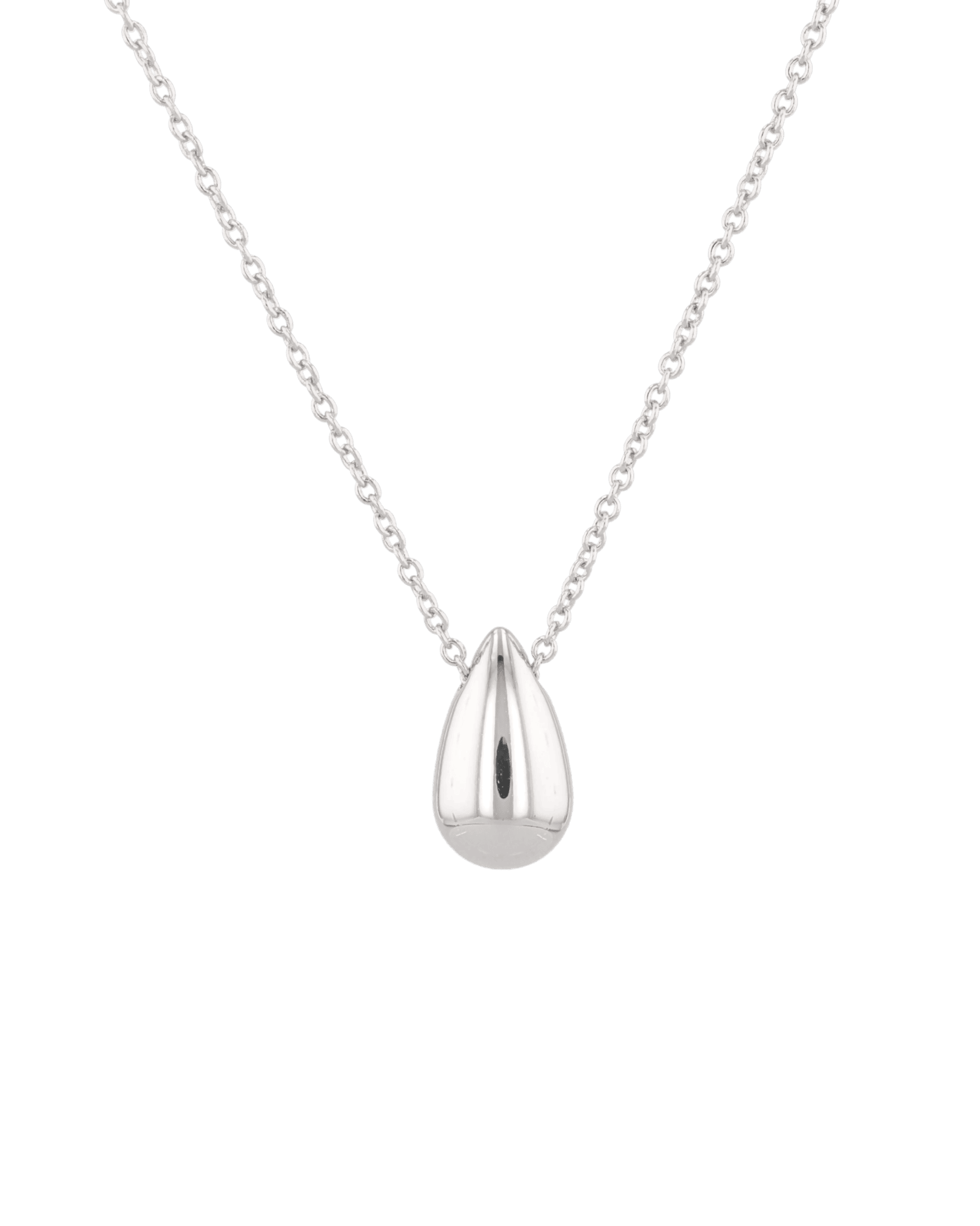 Raindrop Silver Pendant Necklace by Lavana, polished droplet pendant on fine chain front
