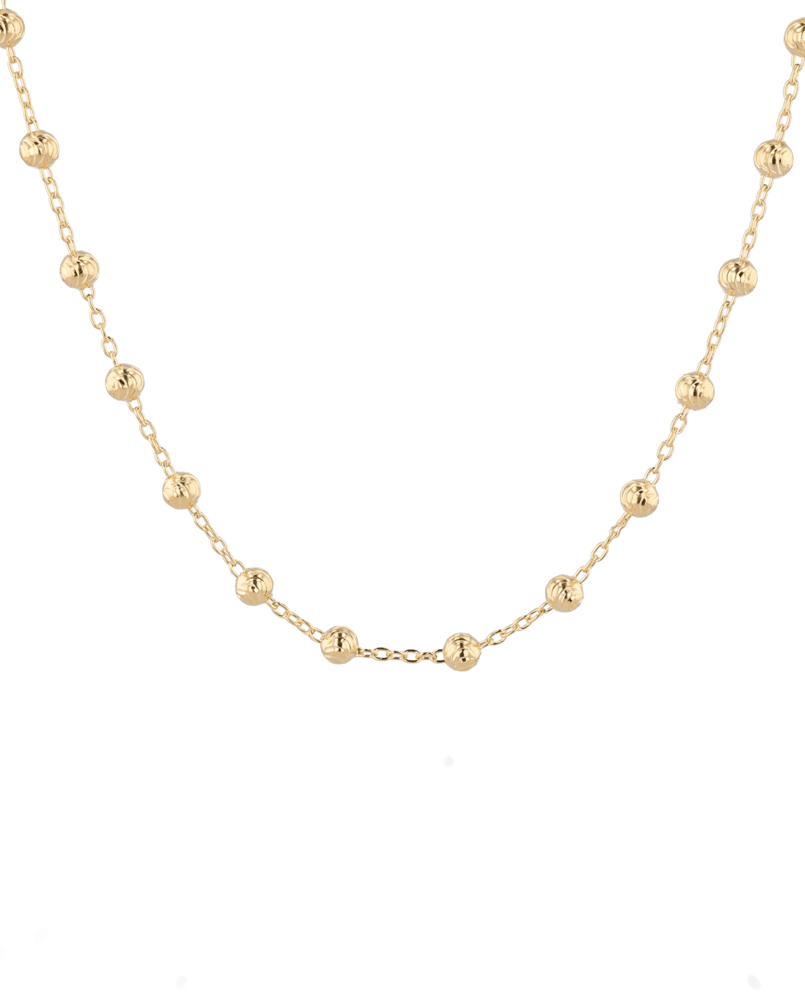 Raleigh Gold Station Chain Necklace by Lavana, with fuller bead stations along a fine chain, front view