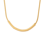 Reflection Gold Chain Necklace by Lavana, with polished curved bar on fine chain, angle view