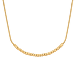 Reflection Gold Chain Necklace by Lavana, with polished curved bar on fine chain, front view