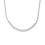 Reflection Silver Chain Necklace by Lavana, with polished curved bar on fine chain, angle view