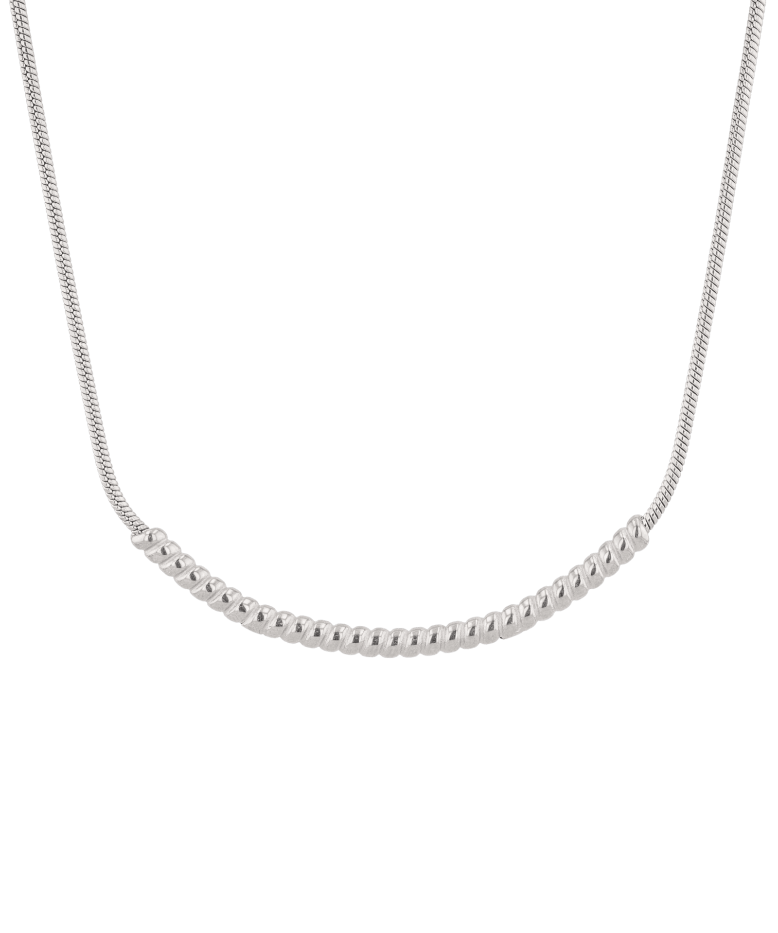 Reflection Silver Chain Necklace by Lavana, with polished curved bar on fine chain, front view