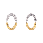 Reflection Two Tone Hoop Earrings by Lavana, textured rope oval with silver top and gold base