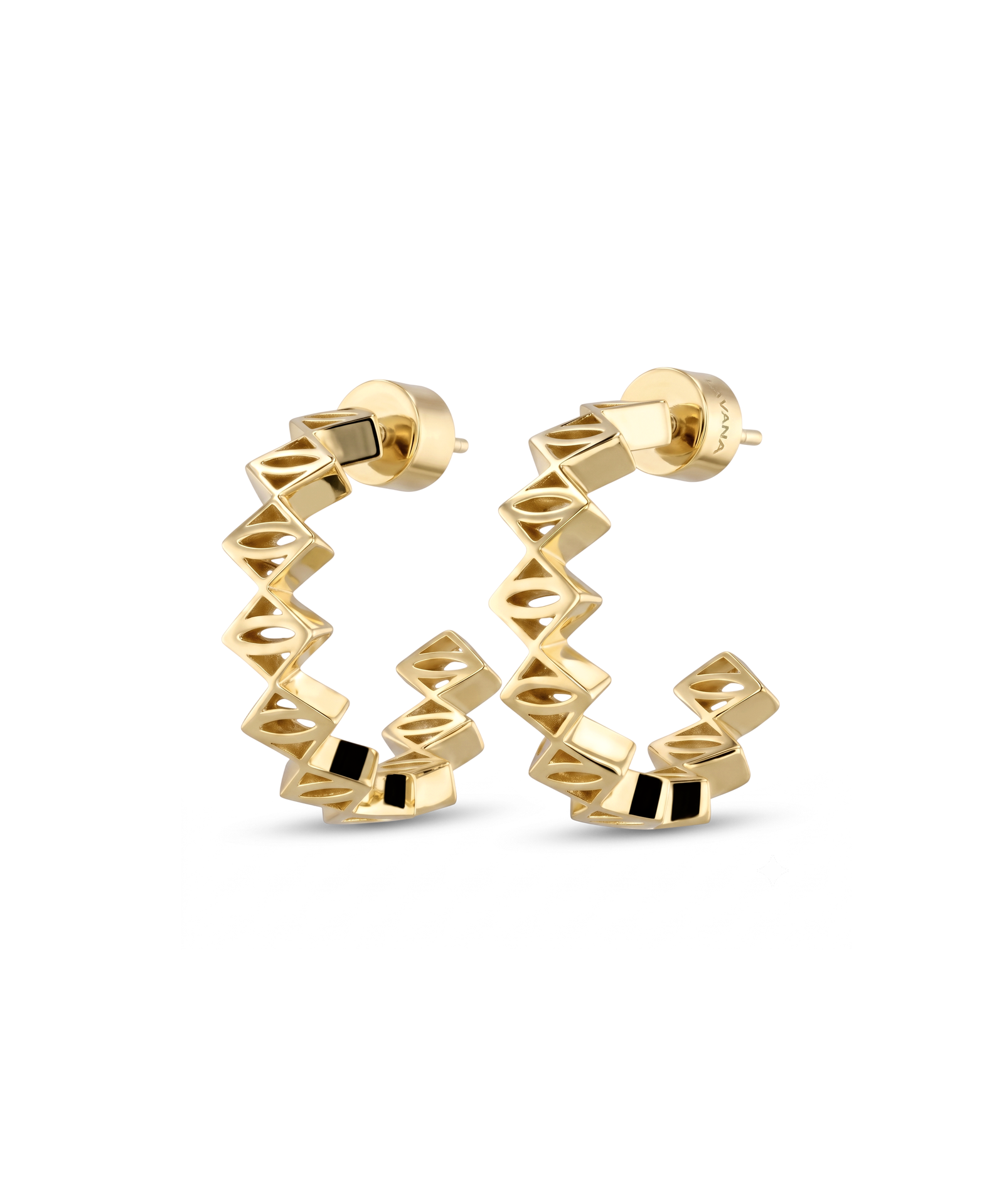 Rhombus Geometric Gold Hoop Earrings by Lavana with stacked rhombus prism shapes