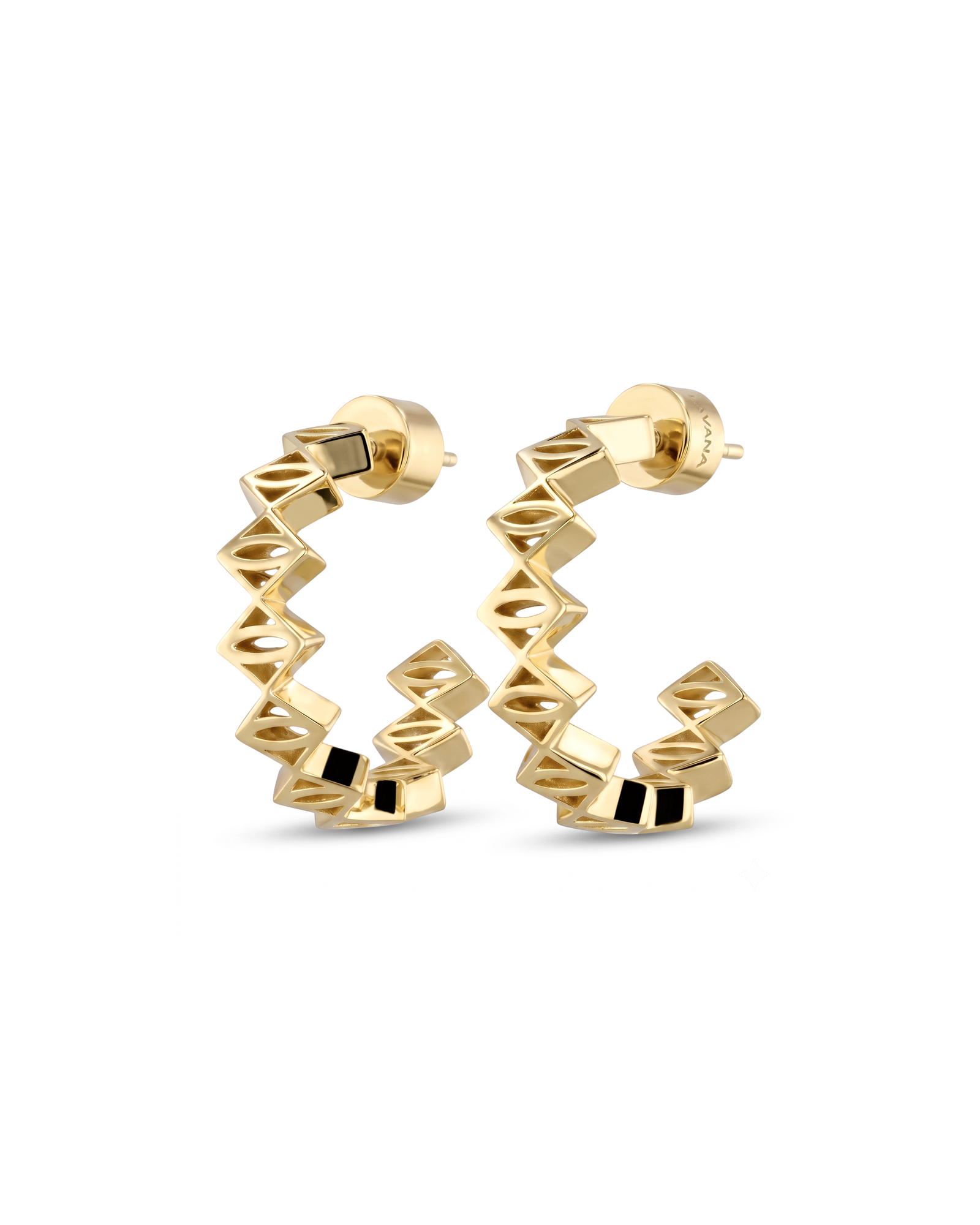 Rhombus Geometric Gold Hoop Earrings by Lavana with stacked rhombus prism shapes