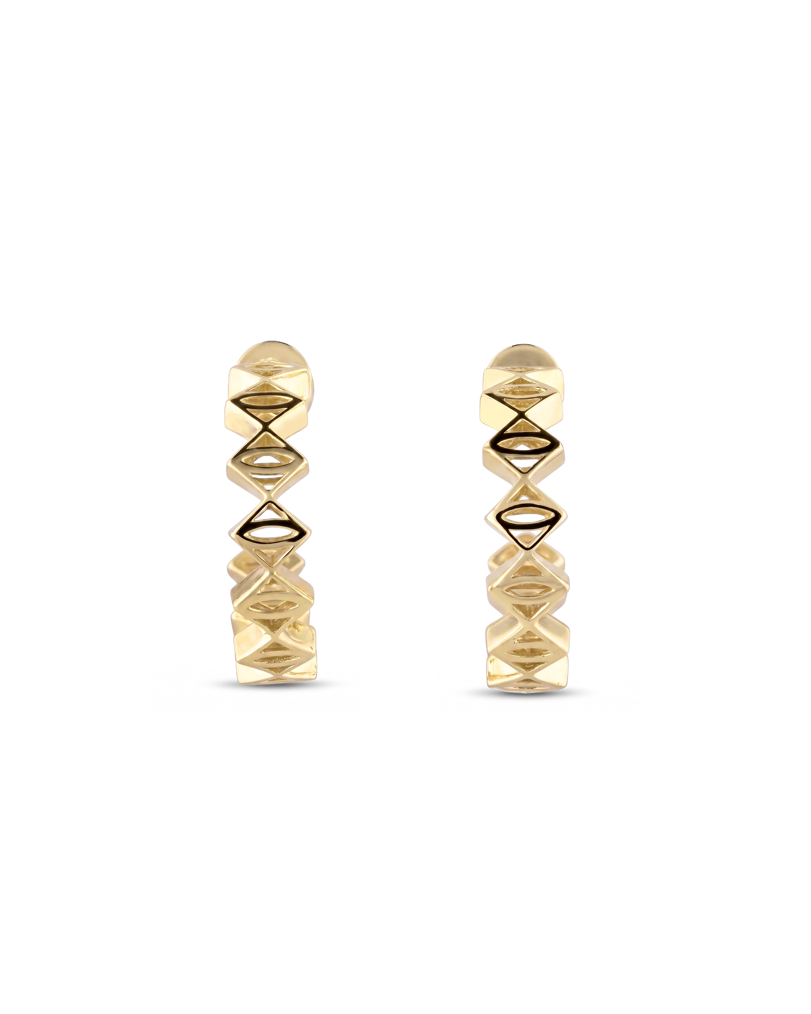 Rhombus Geometric Gold Hoop Earrings by Lavana with stacked rhombus prism shapes