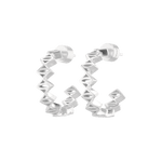 Rhombus Geometric Silver Hoop Earrings by Lavana with stacked rhombus prism shapes