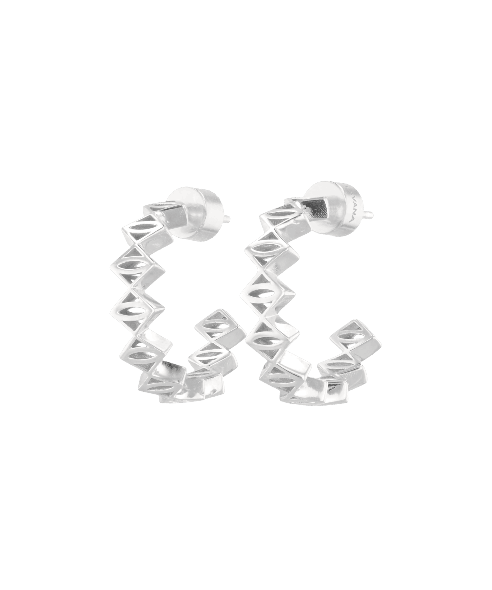 Rhombus Geometric Silver Hoop Earrings by Lavana with stacked rhombus prism shapes