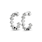 Rhombus Geometric Silver Hoop Earrings by Lavana with stacked rhombus prism shapes