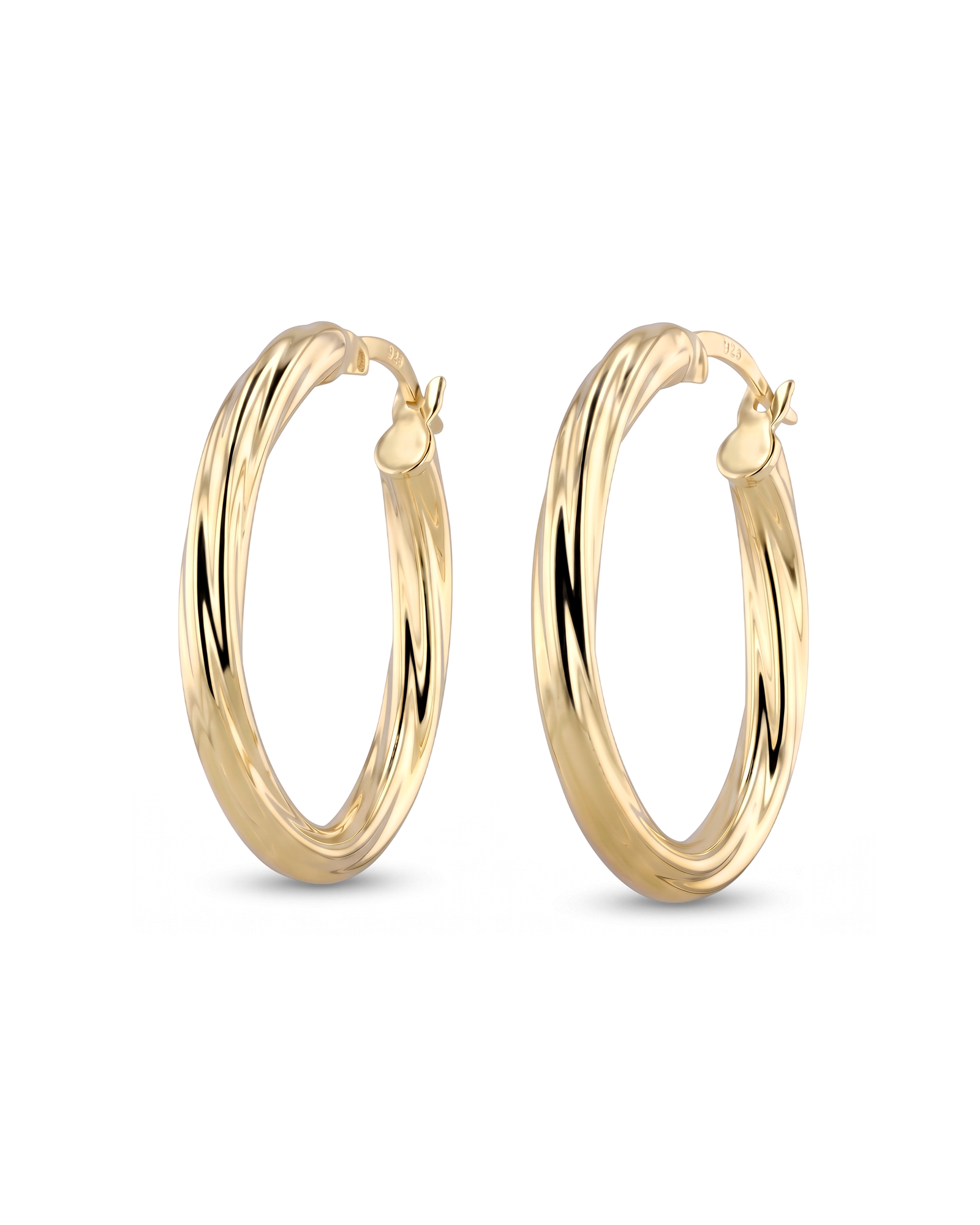 Rhythm Gold Hoop Earrings by Lavana, wide polished hoop with light textured grooves