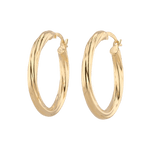 Rhythm Gold Hoop Earrings by Lavana, wide polished hoop with light textured grooves