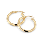 Rhythm Gold Hoop Earrings by Lavana, wide polished hoop with light textured grooves