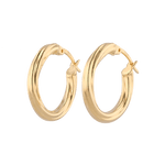 Rhythm Gold Hoop Earrings by Lavana, wide polished hoop with light textured grooves